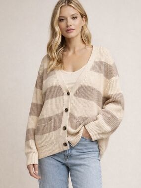 ✨ John + Jenn Chunky Knit Striped Cardigan | Cozy Oversized L ✨